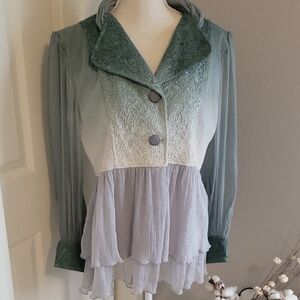 Elegant Green and Grayish Teal Lace Women's Jacket